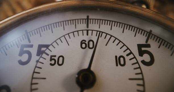 istock Macro Close Up Shot of Mechanical Stopwatch with Running Second Hand. Time Lapse 2237486109