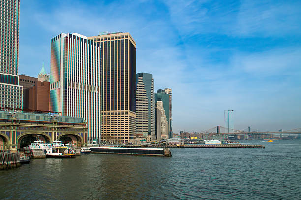 Skyscrapers located on the banks of the East River facing Brooklyn seen from the Staten Island Ferry.