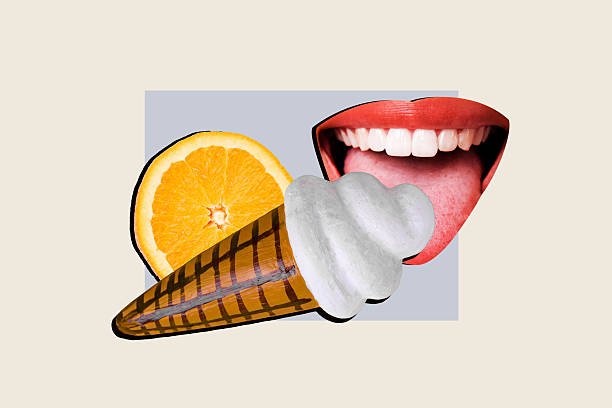 portrait of man eating ice cream with woman near by isolated on blue