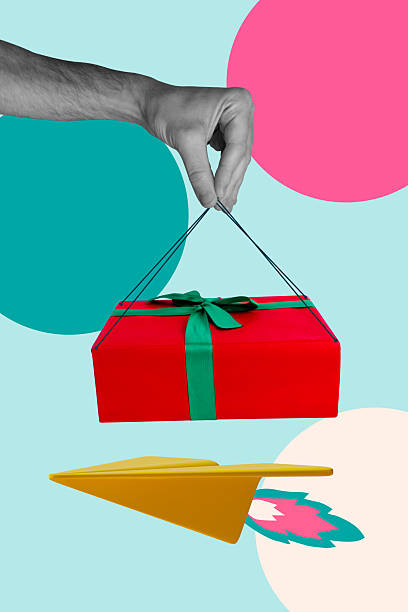 istock Banner 3d image collage of human hand hold paper plane rocket box present delivery distribution fast export postal service 2237488576