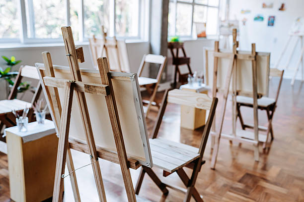 istock Painting classroom interior with art supplies and canvas 2237494568