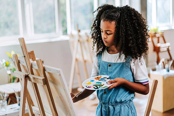 istock Black girl painting on canvas during art class 2237495476