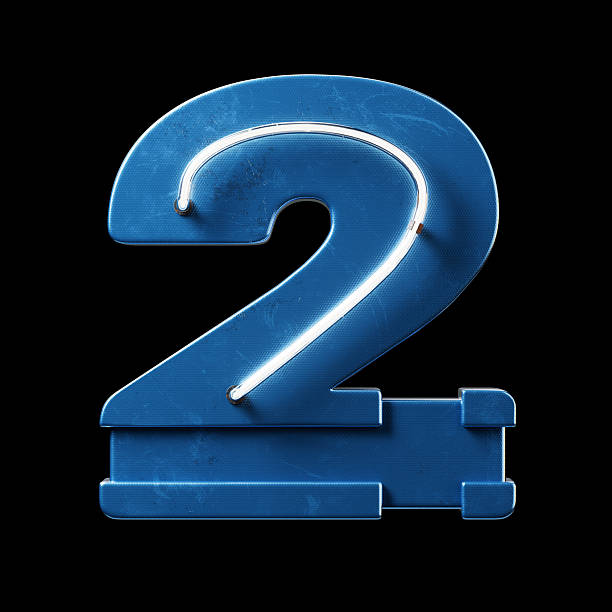 Close-up of three-dimensional circuit board number 2 on white background.