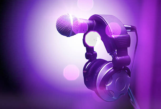 microphone and headphones. Concept audio and studio recording.