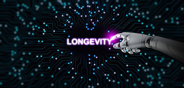 istock Futuristic AI robotic hand touching glowing text longevity on digital circuit board, symbolizing innovation, technology, and extended human life through artificial intelligence and advanced science. 2237506954