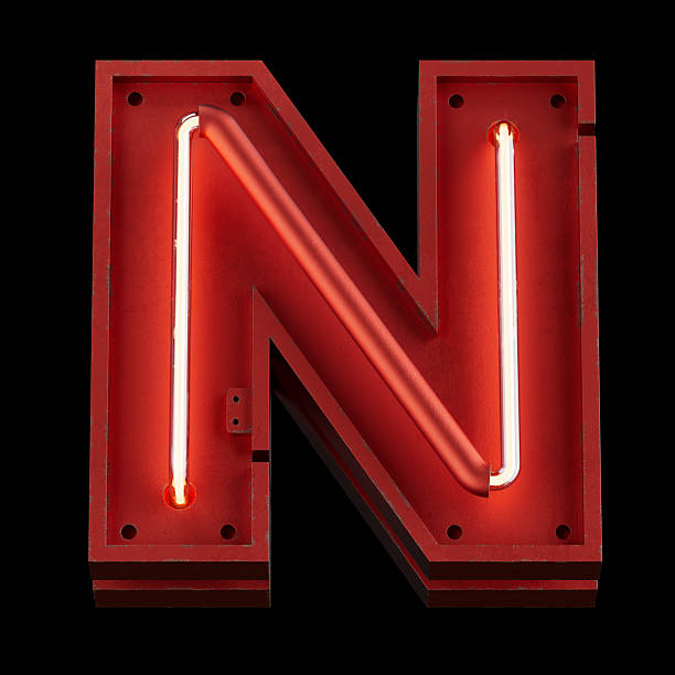 Bright Neon Font with fluorescent tubes.Metallic futuristic  cyberpunk Alphabet. 3d Rendering Isolated on black Background.