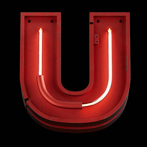 Bright Neon Font with fluorescent tubes.Metallic futuristic  cyberpunk Alphabet. 3d Rendering Isolated on black Background.