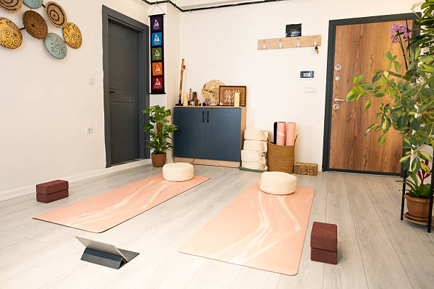 istock Home yoga studio setup for online meditation and wellness 2237518895