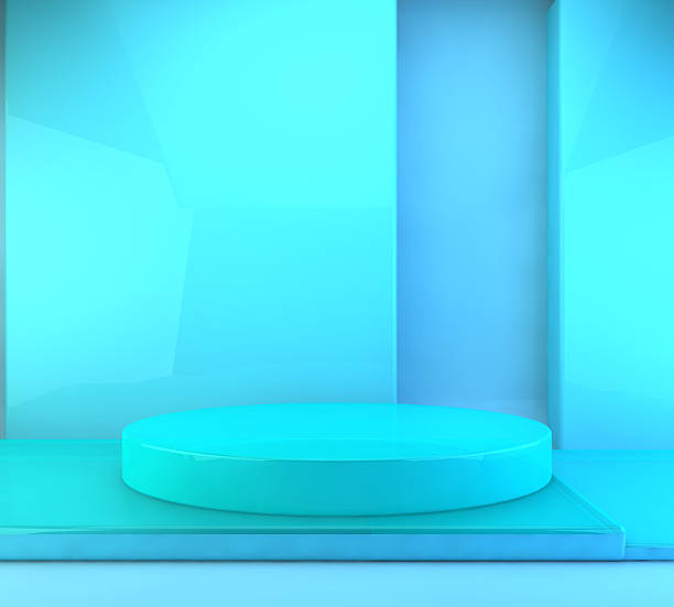 istock Bright stone and marble platforms in vivid colors and empty room. 2237522145