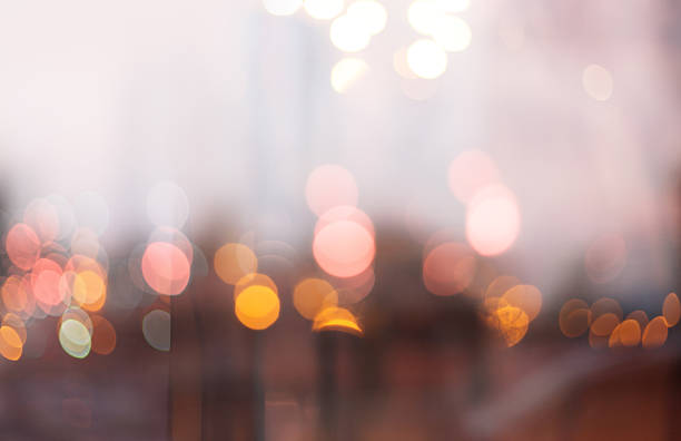Soft focus smoke Abstract city light blur blinking. Light and shadow pastel color horizontal background.