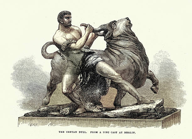 istock Greek mythology, Hercules Captures the Cretan Bull, Vintage illustration 2237535873
