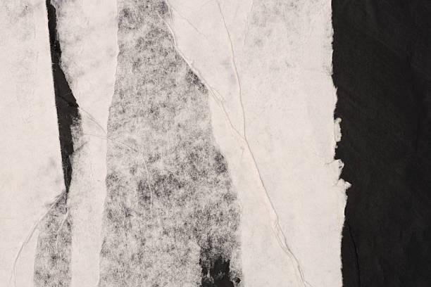 istock Torn, ripped paper pieces wave crack collage. Black and white grunge copy space texture stain background. 2237546354
