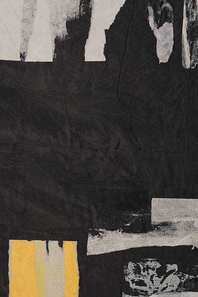 istock Torn, ripped paper pieces wave crack collage. Black and white grunge copy space texture stain background. 2237546359
