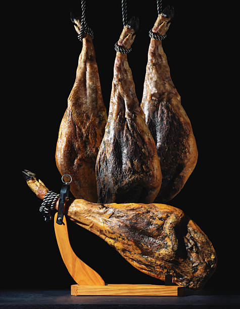 Dry Spanish ham, Jamon Serrano, Bellota, Italian Prosciutto Crudo or Parma ham.