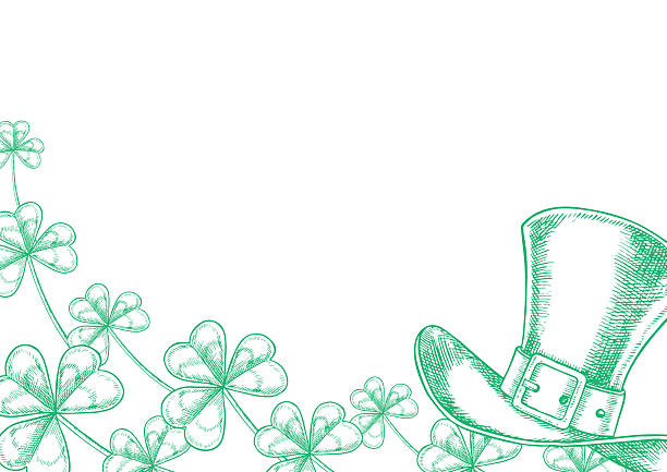 St. Patrick s Day frame. Vector, green graphic illustration. Leprechaun hat and clover leaves. For greeting cards, banners and flyers, packaging, invitations, and festive decor