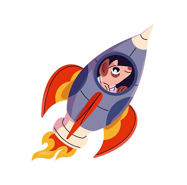 istock Funny animal spaceman flies on rocket in cosmos. Cute character astronaut is flying on spaceship. Flight of spacecraft. Launch of shuttle into space. Flat isolated vector illustration on white 2237553798