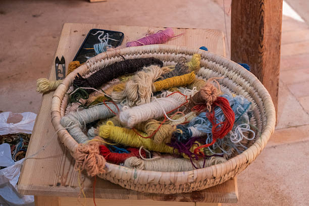A basket filled with colourful embroidery threads, symbolises handmade craft, textile art, creativity, and traditional needlework.