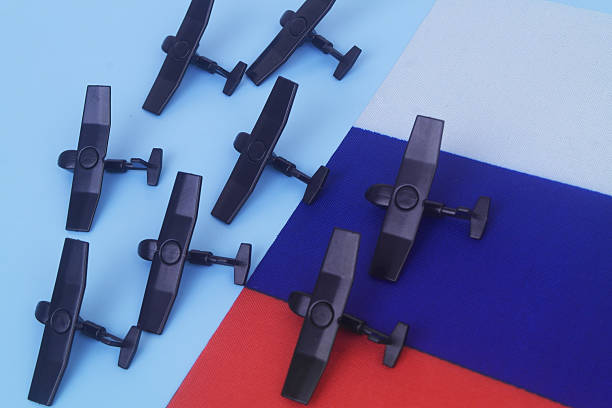 istock Military drone models and flag of Russia. 2237555965