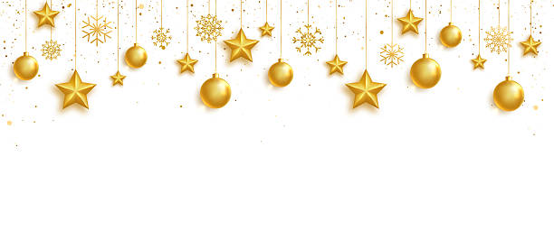 istock Gold balls, stars and snowflakes frame. Celebration background. Bright Holiday ornament. Luxury hanging baubles. Christmas 3d gold glass toys. Festive glitter design elements. Vector illustration 2237560107