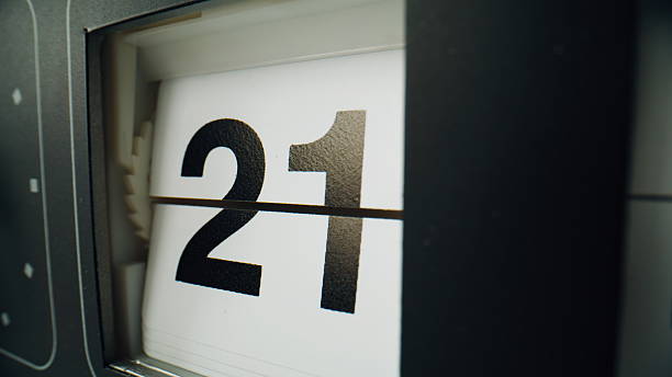 istock Clock calendar changing panels indoors. Electromechanical watch showing date 2237609919