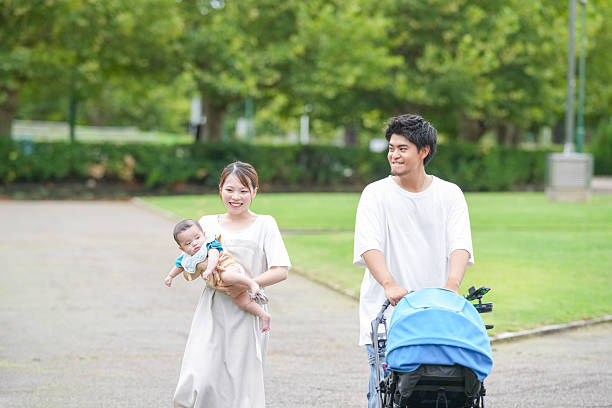 istock A young couple is walking with a baby in a stroller 2237610087