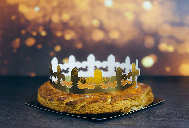 istock Almond royal galette with crown on table with bokeh. 2237621792