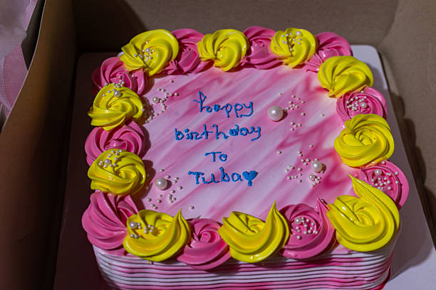 istock Beautiful Pink and Yellow Birthday Cake with Decorative Icing and a Special Message. 2237627911
