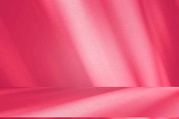 istock Wall interior background, studio, and backdrops show products. with shadow from window color white and pink light. background for text insertion and presentation of product 2237636410
