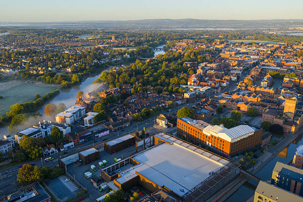 istock Chester at sunrise with River Dee, mist, red-brick rooftops, and Shropshire Union Canal. 2237645359