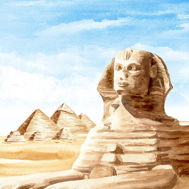 istock The Great Sphinx and Pyramids in Giza card with copy  space. Hand drawn watercolor illustration 2237650728