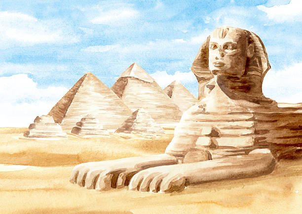 istock The Great Sphinx and Pyramids in Giza, Egypt. Hand drawn watercolor illustration 2237650738