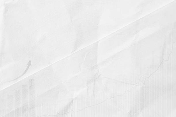 istock Blank grey textured faded old white crumpled wrinkled weathered white paper vector background with curved up arrow over upward moving bar graph as faded watermark, frequency polygon for success, growth,, business project report dashboard 2237654790