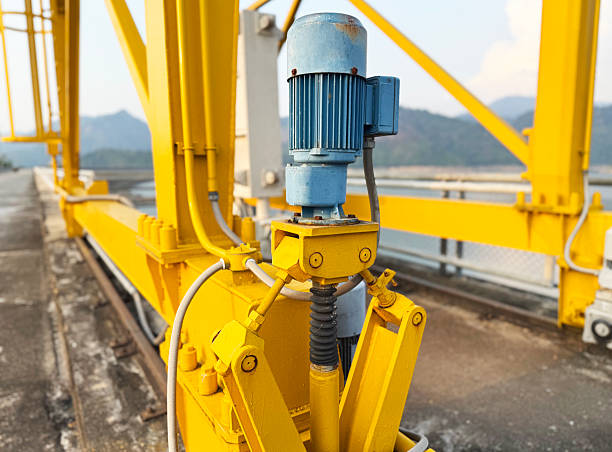 istock Dam spillway gates steel structure working mechanism joint system. 2237658443