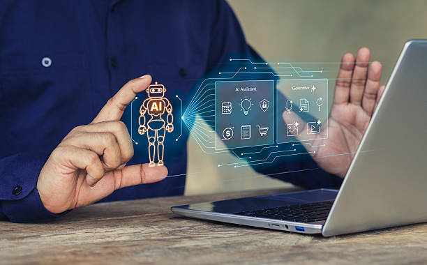 istock AI agent, holographic robot assistant concept, digital interface showing generative AI functions for digital business productivity, AI agent work with holographic robot interface and assistant tools 2237662270