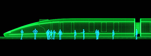 3D speed train model on black background.
