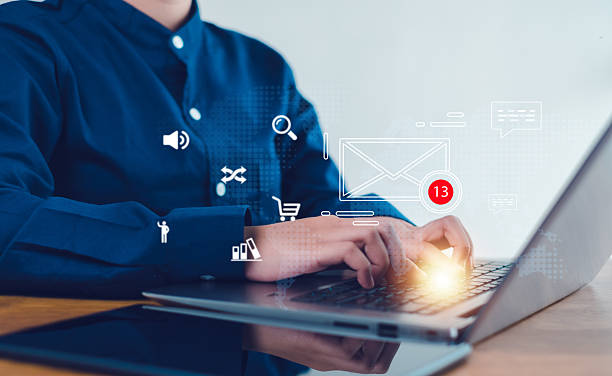 istock New email notification concept for business e-mail communication and digital marketing. Inbox receiving electronic message alert. 2237680672