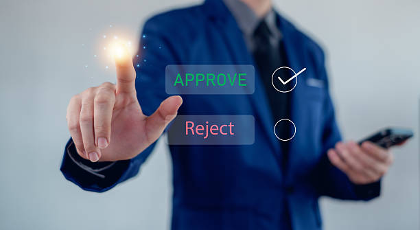 istock Approved, accept, pass inspection, Businessman writing or tick correct mark to approve document and project concept. 2237680680
