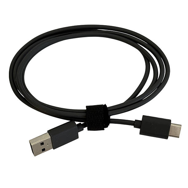 istock Black USB-C charging cable with velcro organizer isolated on white 2237686688