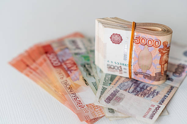 istock Detailed Stack of Russian Rubles With a Focus on a 5000 Ruble Note Against a Light Background During a Financial Display 2237693019