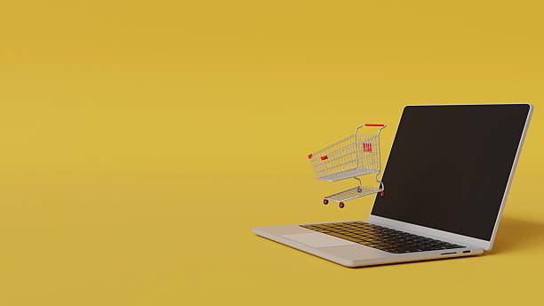 istock 3D background image showing online shopping with blank background to insert text in the advertisement. 2237702758