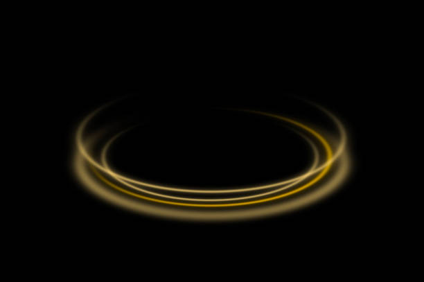Golden Circle Light Frame Elegant Gold Frame Invitation. Golden circle frame of gold glitter light particles. shiny sparkling round line circles with glowing magic neon light effect on black banner background