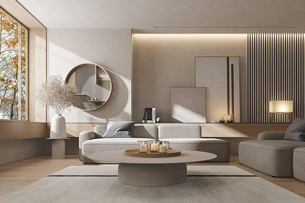 istock Modern Japandi Living Room Interior with Neutral Tones and Minimalist Decor 2237705902