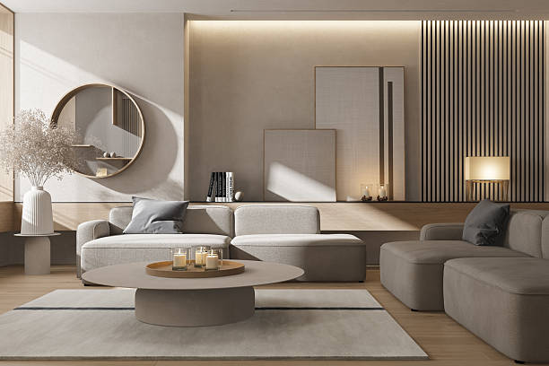 istock Modern Japandi Living Room Interior with Neutral Tones and Minimalist Decor 2237705921