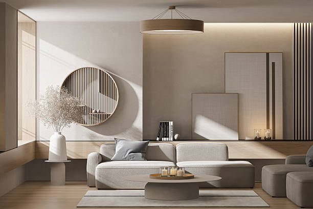 istock Modern Japandi Living Room Interior with Neutral Tones and Minimalist Decor 2237705976