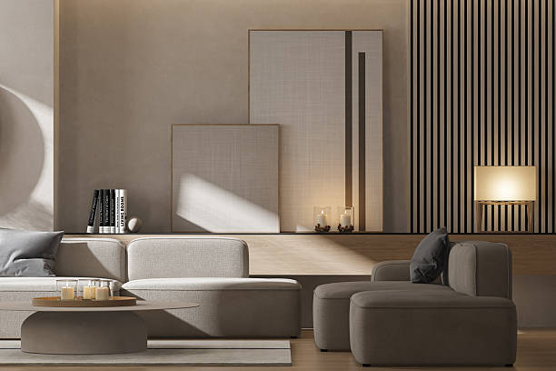 istock Modern Japandi Living Room Interior with Neutral Tones and Minimalist Decor 2237705982