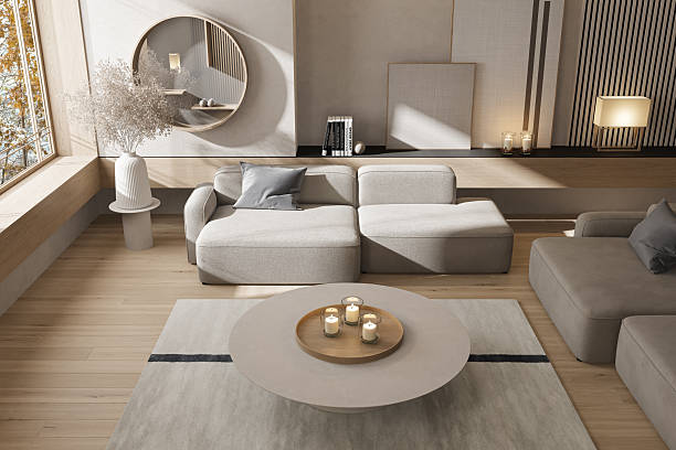 istock Modern Japandi Living Room Interior with Neutral Tones and Minimalist Decor 2237706054