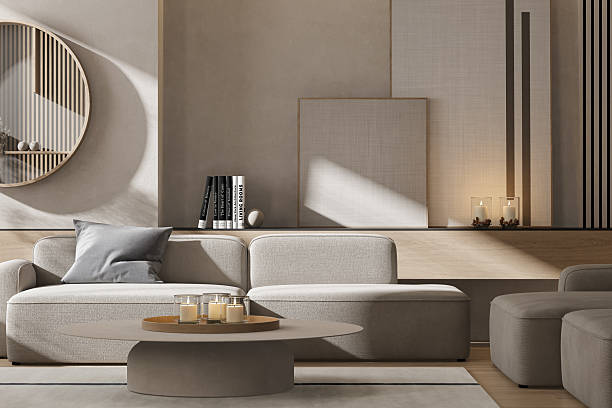 istock Modern Japandi Living Room Interior with Neutral Tones and Minimalist Decor 2237706077