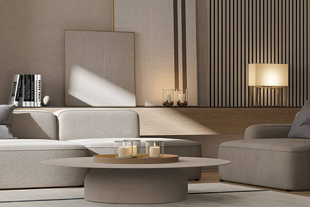 istock Modern Japandi Living Room Interior with Neutral Tones and Minimalist Decor 2237706080