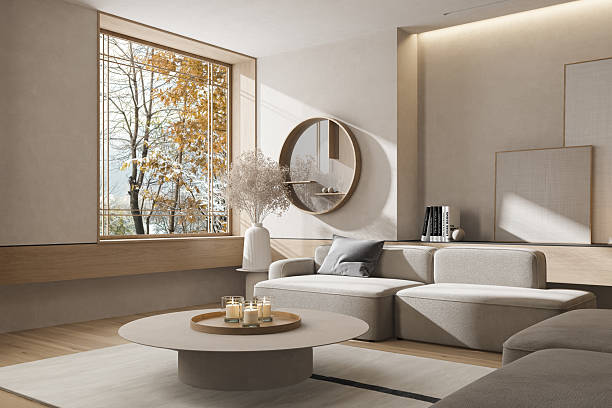 istock Modern Japandi Living Room Interior with Neutral Tones and Minimalist Decor 2237706636