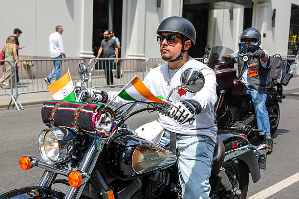 New York, New York - August 17, 2025: Patriotic Desi Motorists at the Indian Day Parade 2025